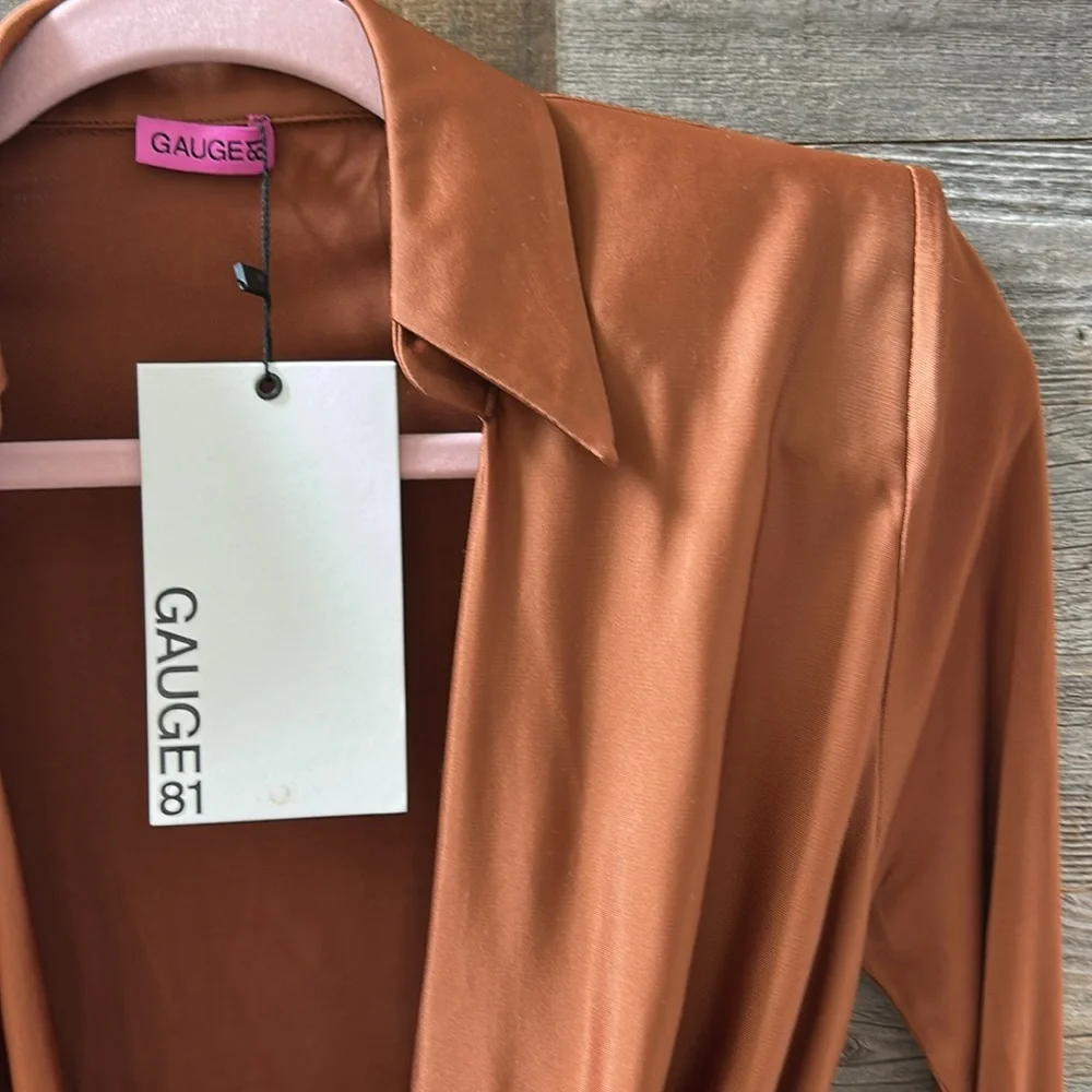 Gauge81 Chestnut Brown Bauska Draped Bodysuit Size XS - Picture 3 of 10